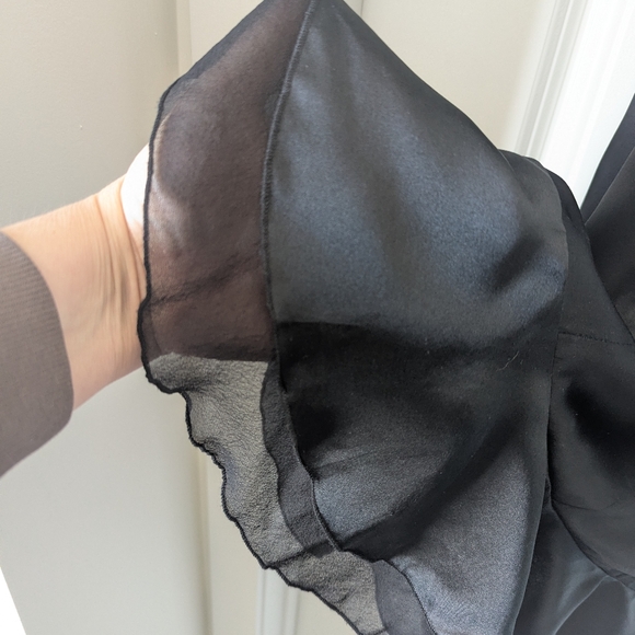 Black Silk Charmeuse Sleeveless Ruffle Hem Dress, Midi Length Size 8 - Picture 6 of 9